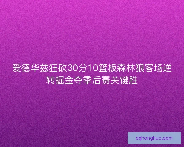 爱德华兹狂砍30分10篮板森林狼客场逆转掘金夺季后赛关键胜
