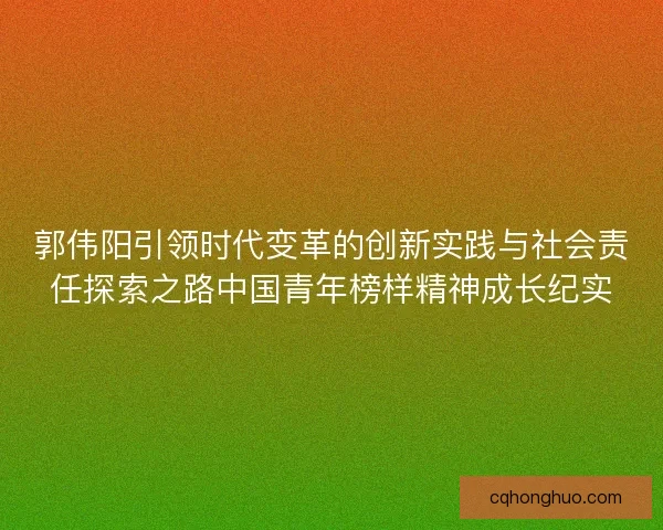郭伟阳引领时代变革的创新实践与社会责任探索之路中国青年榜样精神成长纪实